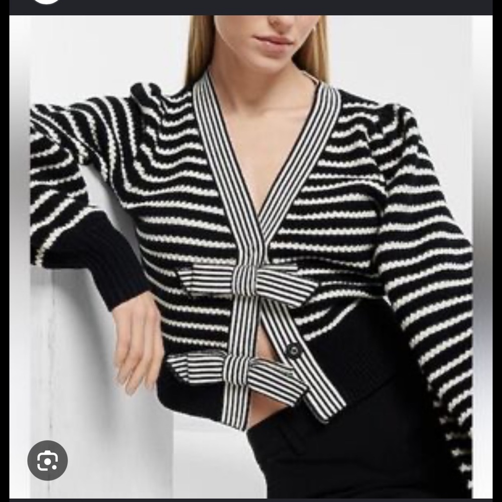 Express Black and White Striped Cardigan